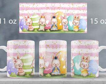 Easter mug wrap design Easter bunny mug sublimation png