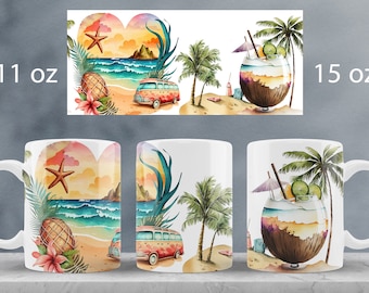 Summer mug wrap design Beach truck mug sublimation png