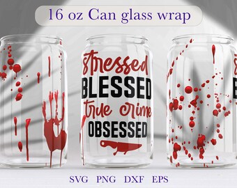 True Crime Libbey Glass Can Wrap: 16oz Full Wrap Design (SVG, PNG, DXF)