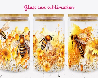 Bee glass can wrap | Spring floral libbey can sublimation png