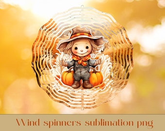 Farmhouse Scarecrow Wind Spinner Sublimation Design | Fall Decor