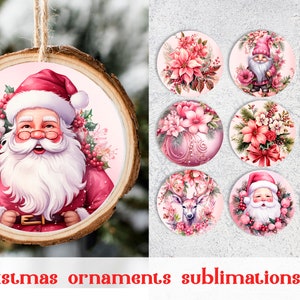 Pacote PNG de sublimação de ornamento redondo de Papai Noel, sinais redondos de Natal