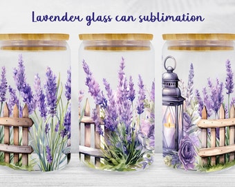 Floral Lavender Glass Can Wrap: 16oz Libbey Sublimation (PNG)