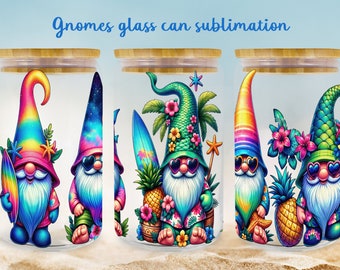 Beach gnome glass can wrap | Summer libbey can sublimation 