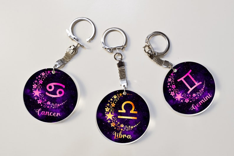 Zodiac Sign Keychain Sublimation Astrology Keychains PNG Etsy
