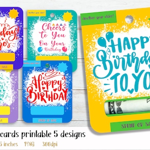 Tarjeta de dinero de feliz cumpleaños PNG / 5 diseños / Tarjeta de regalo imprimible / Plantilla para portamonedas / Tarjeta de cumpleaños