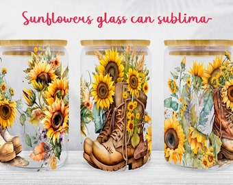 Sunflowers glass can wrap Boots libbey can sublimation png