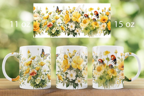 Wild flowers mug wrap design | Spring mug sublimation png