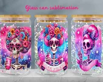 Mom Life Skeleton Glass Can Wrap: 16oz Libby Design (PNG)