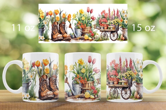 Spring mug wrap design Garten boots mug sublimation png