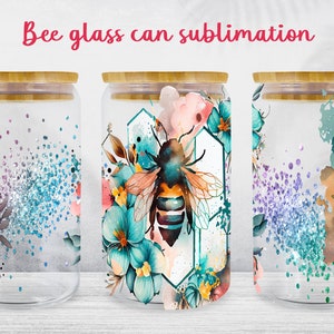 Bee glass can wrap Spring floral libbey can sublimation png