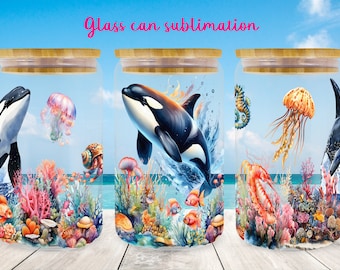 Whale glass can wrap | Ocean sublimation png Underwater life