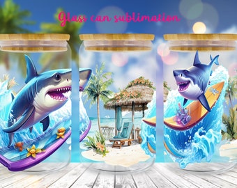 Shark glass can wrap | Summer libbey can sublimation png