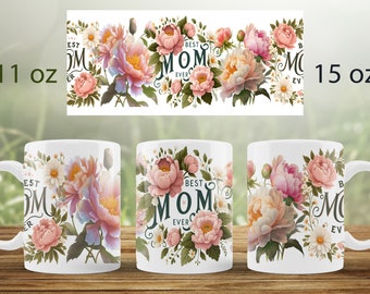 Peony Mother's Day Mug Wrap: Floral Mug Design (PNG)
