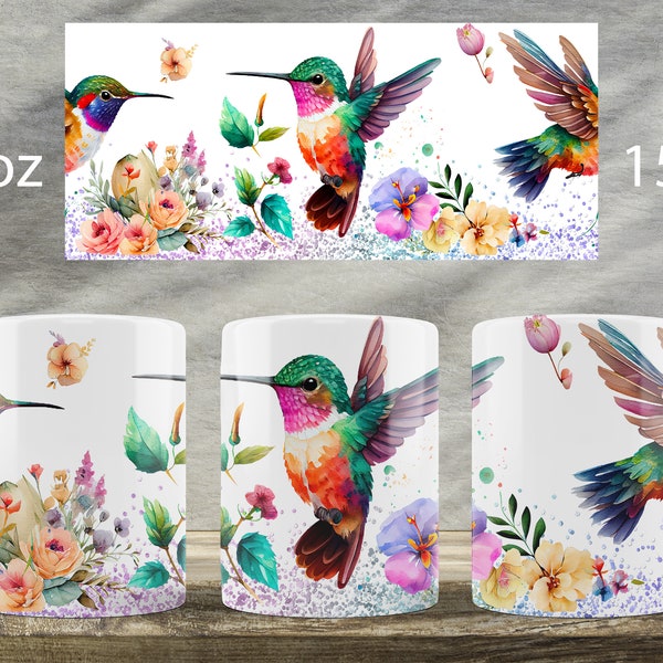 Hummingbird mug wrap design Tropical bird mug sublimation