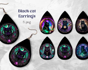 Black cat earrings sublimation Animal earring template png
