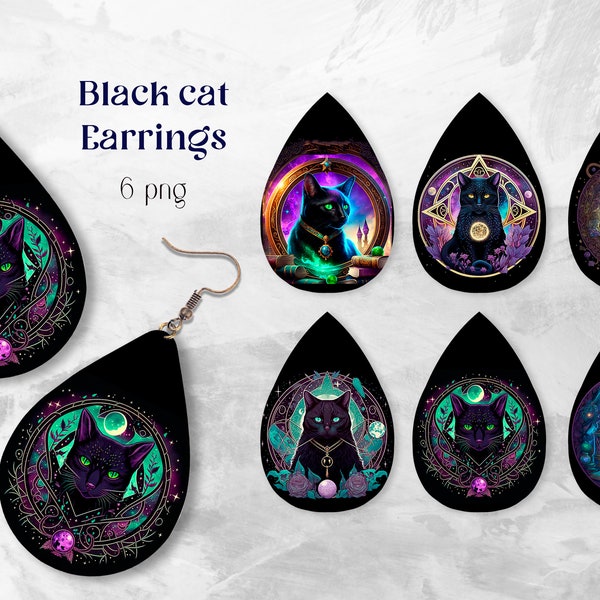 Black cat earrings sublimation Animal earring template png