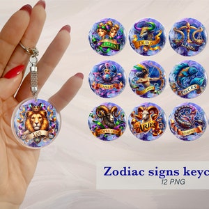 Sternzeichen Schlüsselanhänger Sublimation | Astrologie Schlüsselanhänger PNG Design | Schlüsselanhänger Paket