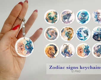Zodiac sign keychain bundle  Astrology Keychain Sublimation png design