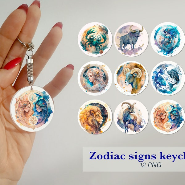 Zodiac sign keychain bundle  Astrology Keychain Sublimation png design