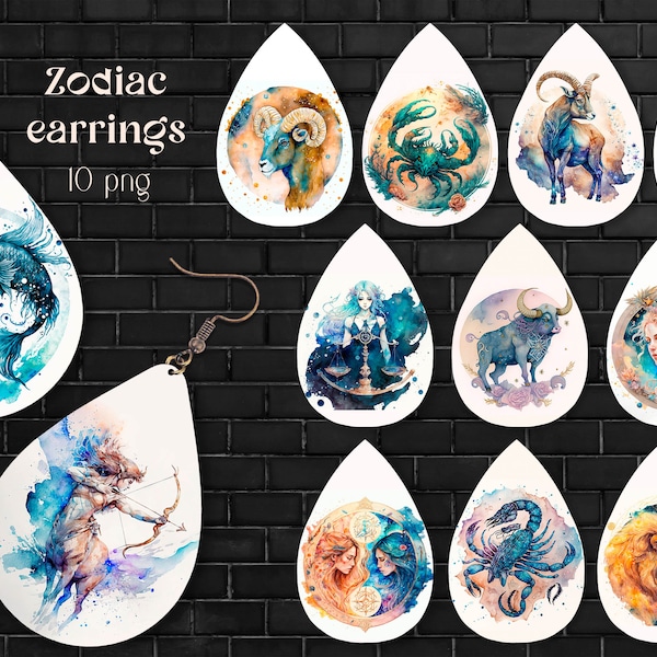 Zodiac Teardrop Earring Sublimation PNG 12 Astrology designs