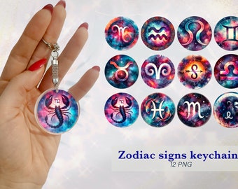 Zodiac sign Keychain Sublimation | Astrology keychains PNG design | Keychain bundle