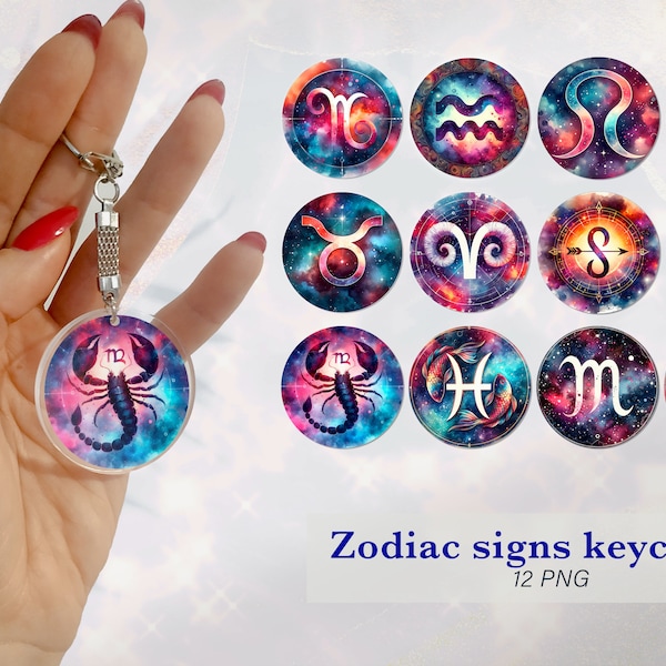 Zodiac sign Keychain Sublimation | Astrology keychains PNG design | Keychain bundle