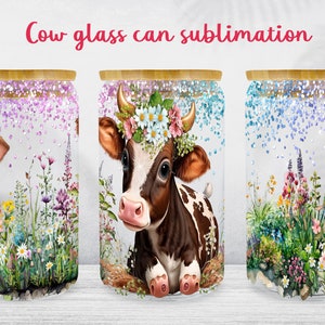 Cow glass can wrap design Floral Farm libbey can sublimation
