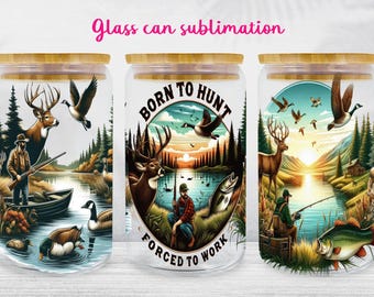 Hunting Fishing Glass Can Wrap: Libbey 16oz Sublimation Design (PNG)