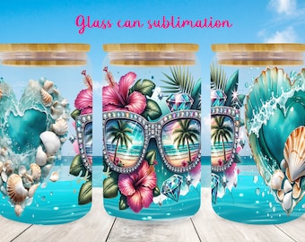 Beach Libbey Glass Can Wrap | Summer Sublimation PNG