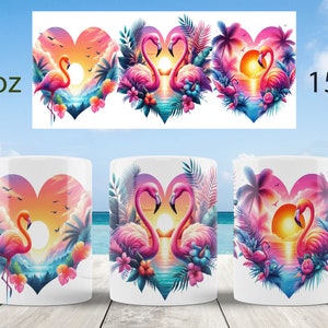 Summer mug wrap | Flamingo mug design | Beach mug sublimation | Sunset mug  png