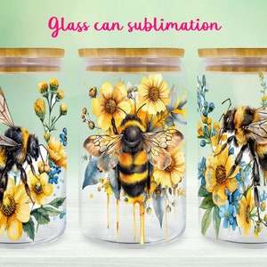 Bee glass can wrap Spring floral libbey can sublimation png