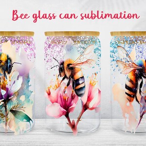 Bee glass can wrap Spring floral libbey can sublimation png