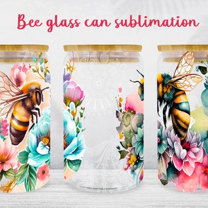 Bee glass can wrap Spring floral libbey can sublimation png