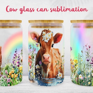 Cow glass can wrap design Floral Farm libbey can sublimation