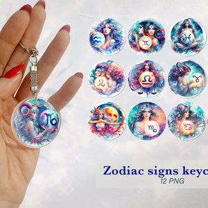 Sternzeichen Schlüsselanhänger Sublimation | Astrologie Schlüsselanhänger PNG Design | Schlüsselanhänger Paket