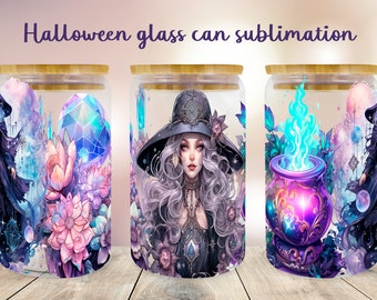 Halloween Witch Glass Can Wrap, Spooky Sublimation Design (PNG)