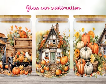 Fall Pumpkin Truck Libby Glass Can Wrap | Autumn Sublimation PNG