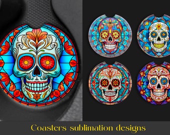 Skull Coaster Bundle | Stained glass Coaster Sublimation png