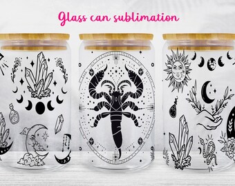 Scorpio Zodiac Glass Can Wrap: Astrology Tumbler Design (PNG File)