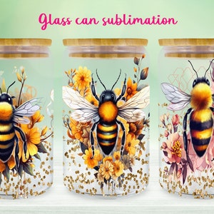Bee glass can wrap Spring floral libbey can sublimation png