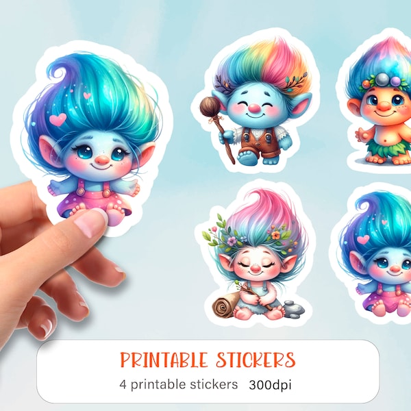 Troll stickers for kids | Cute cartoon printable sticker png