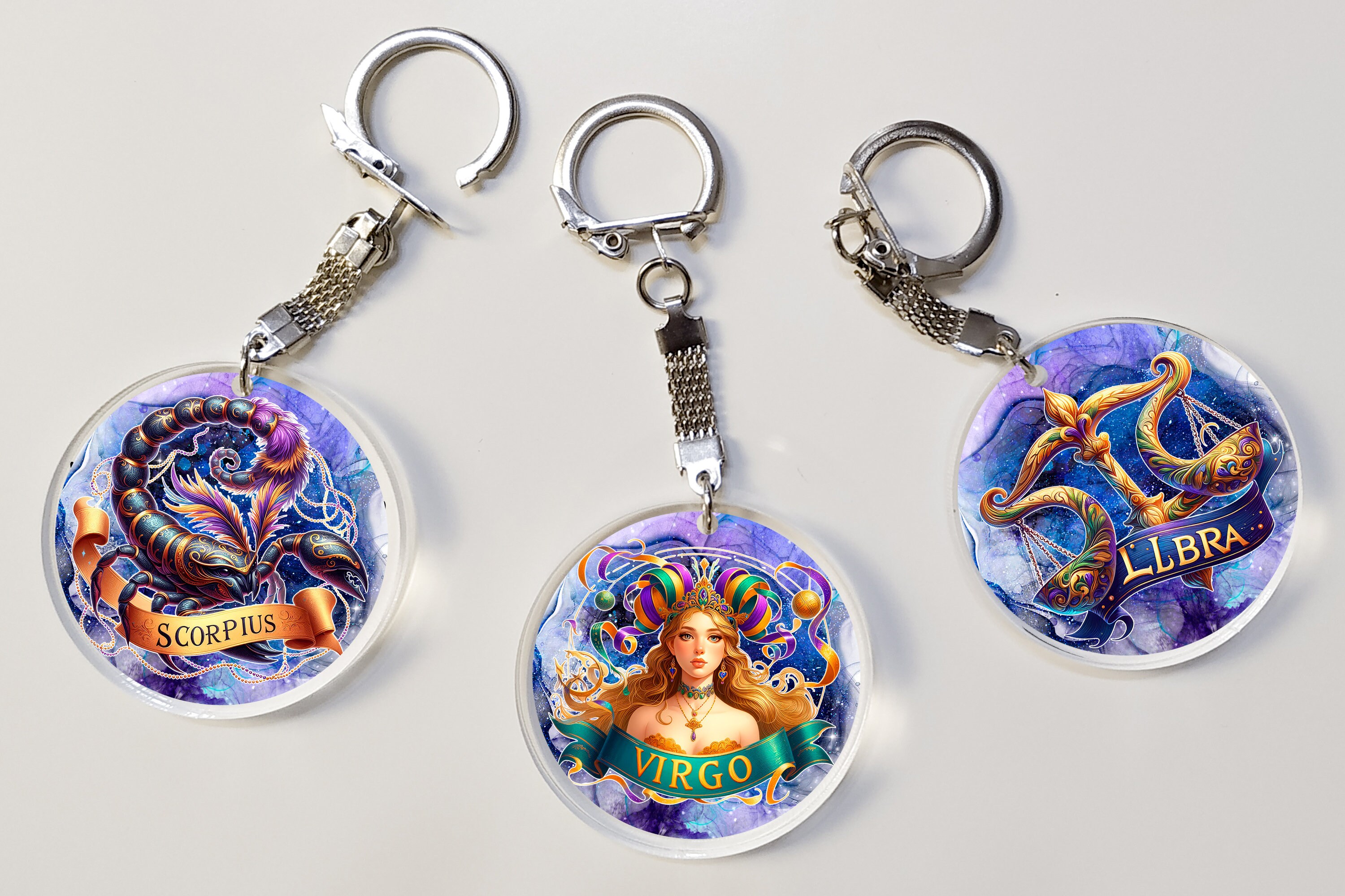 Zodiac Sign Keychain Sublimation | Astrology Keychains PNG Design ...