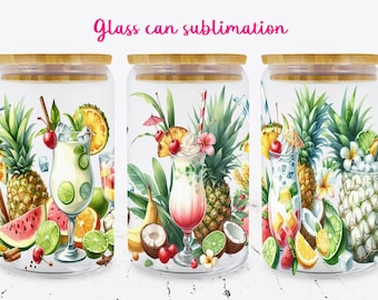 Summer glass can wrap | Beach libbey can sublimation png | Tropical glass can wrap