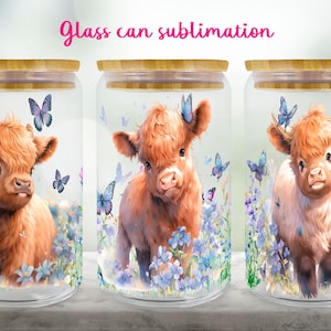 Cow glass can wrap | Highland cow glass tumbler design | Floral Farm libbey can sublimation | Wild flowers glass cup
