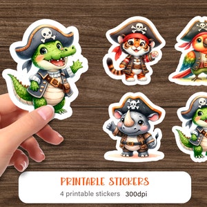 Pirate stickers for kids | Cute cartoon animal sticker pack | Cute printable sticker png