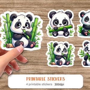 Panda stickers for kids | Cute cartoon anima sticker pack | Jungle printable sticker png