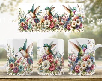 Hummingbird mug wrap design Tropical bird mug sublimation