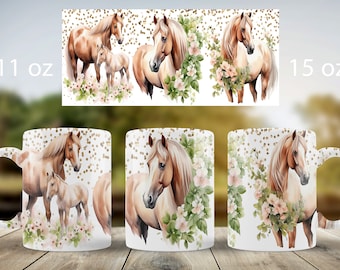 Floral horse mug wrap design | Animal mug sublimation