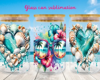 Summer glass can wrap | Beach libbey can sublimation png | Tropical glass can wrap